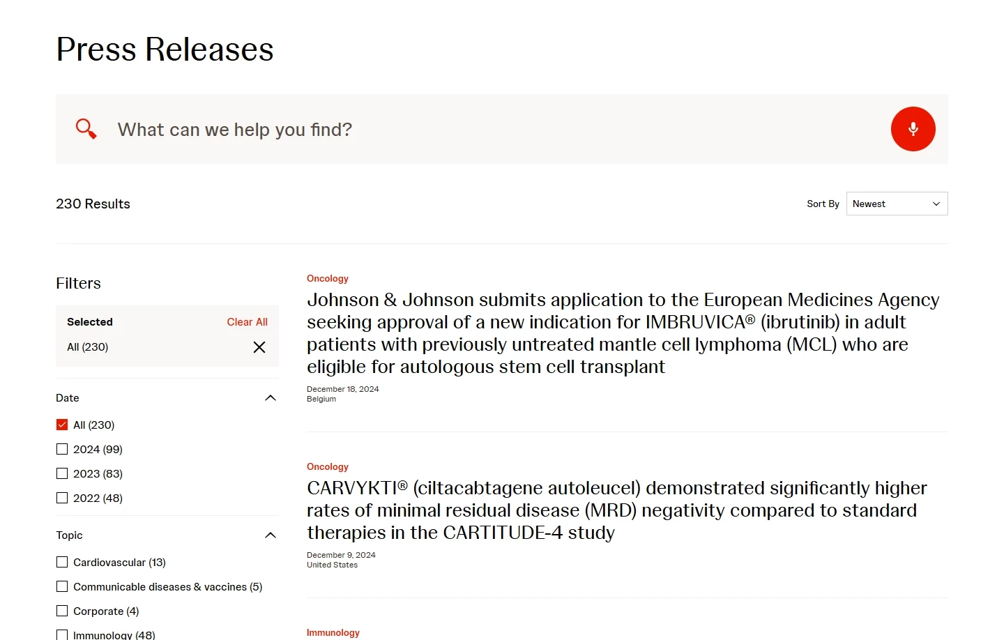 Search functionality on Innovative's medicine