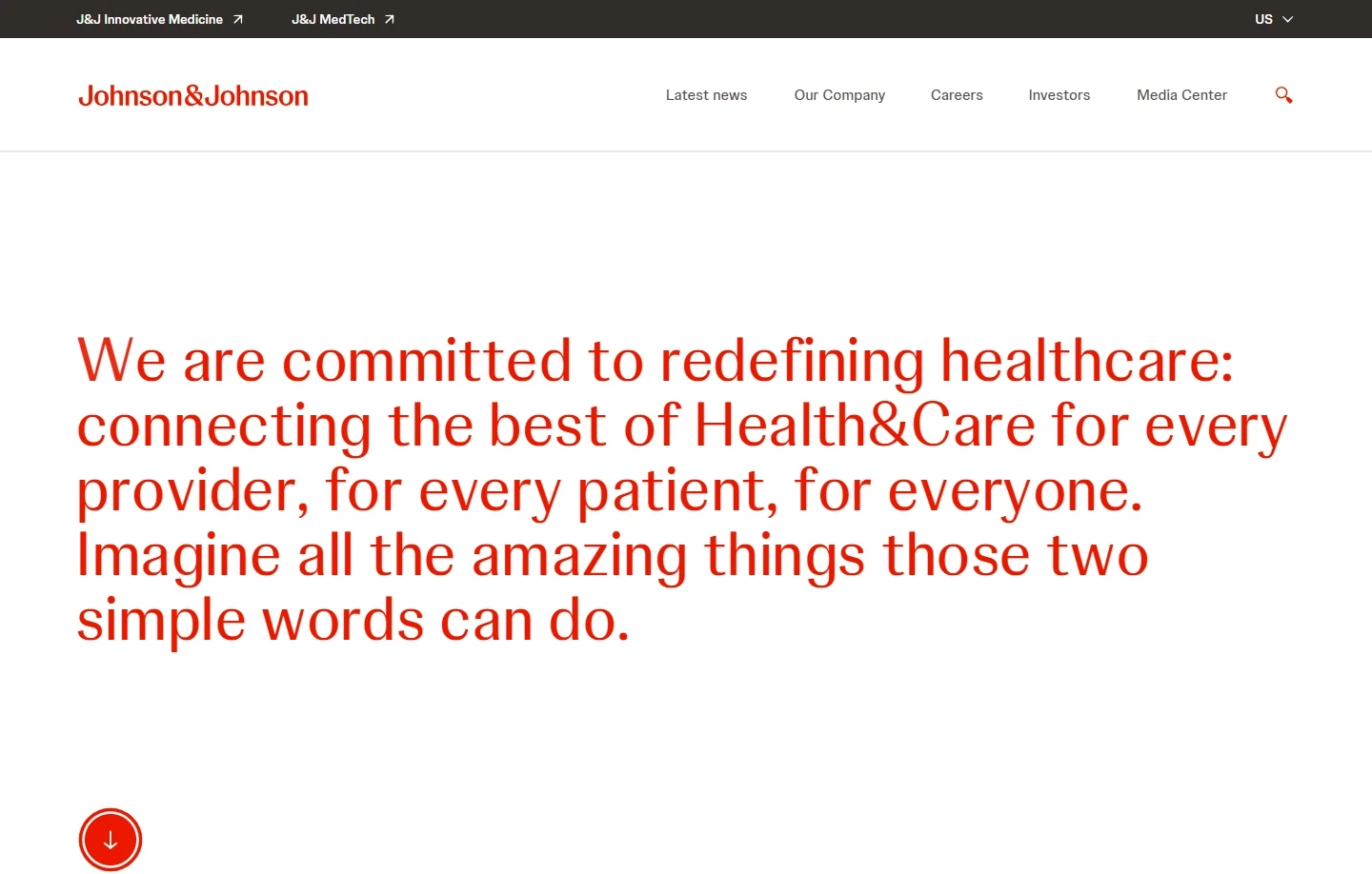 Homepage of Johnson & Johnson's website