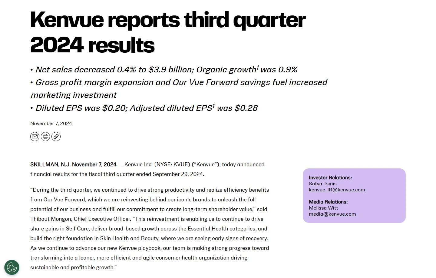 Article content for Kenvue
