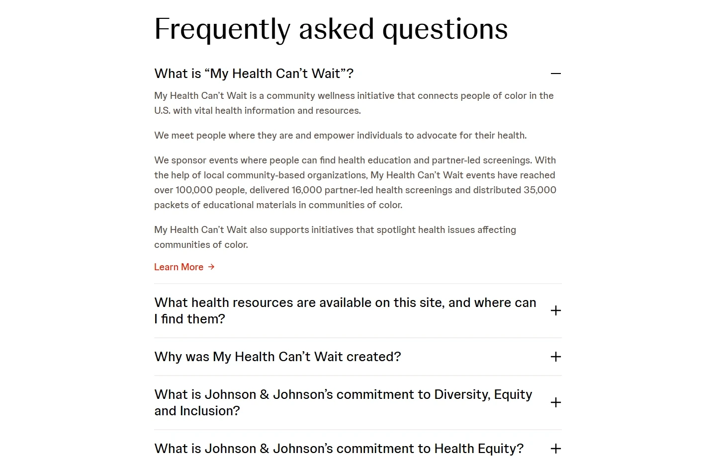 Accordion module for My Health Can't Wait