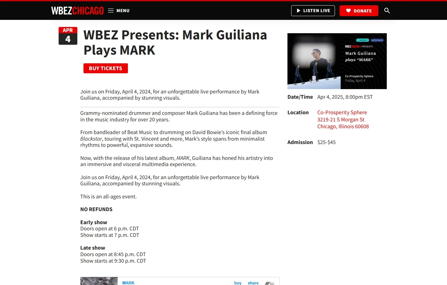Event details of WBEZ Chicago